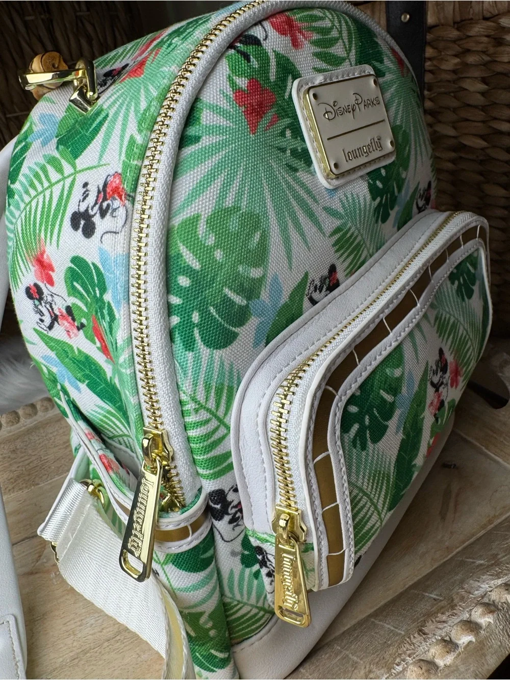 Disney White & Green Tropical Mickey Mini Backpack with Bamboo Handle